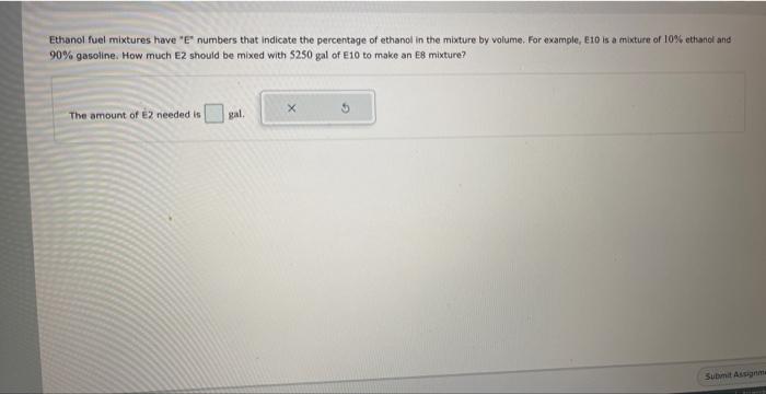 Solved Ethanol fuel mixtures have 