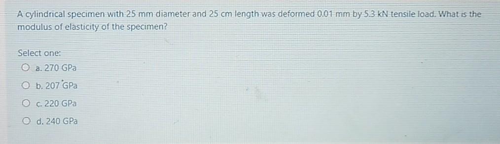 Solved A cylindrical specimen with 25 mm diameter and 25 cm | Chegg.com