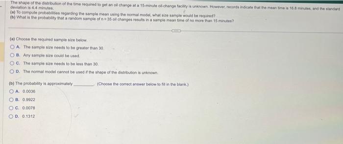 Solved The shape of the distribution of the tme required to | Chegg.com