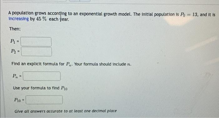 Solved A population grows according to an exponential growth | Chegg.com