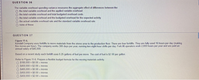 Solved QUESTION 36 The variable overhead spending variance | Chegg.com