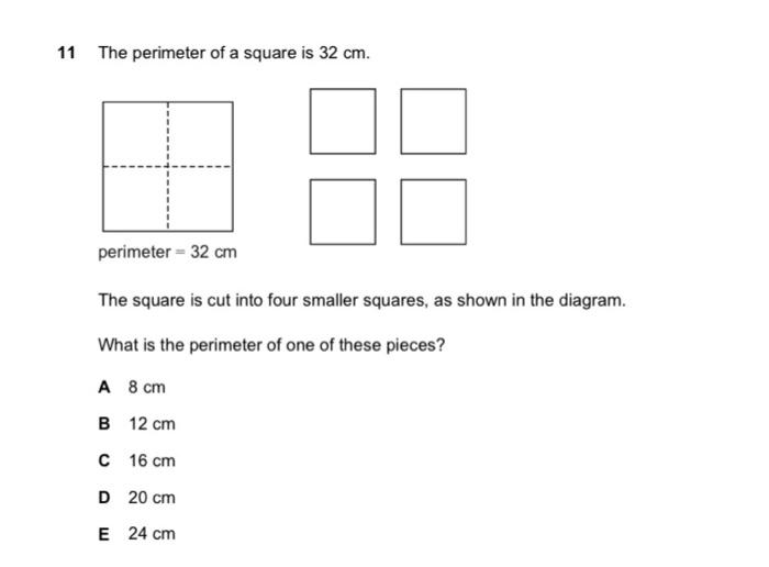 Solved 11 The perimeter of a square is 32 cm. The square is | Chegg.com