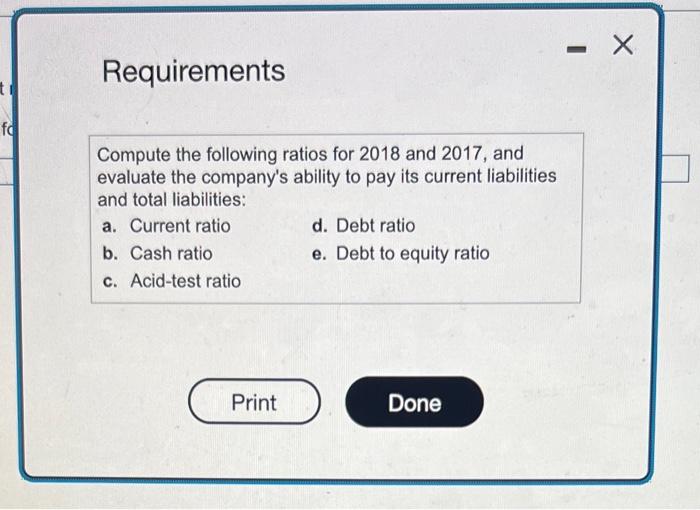 Solved Requirements Compute the following ratios for 2018 | Chegg.com