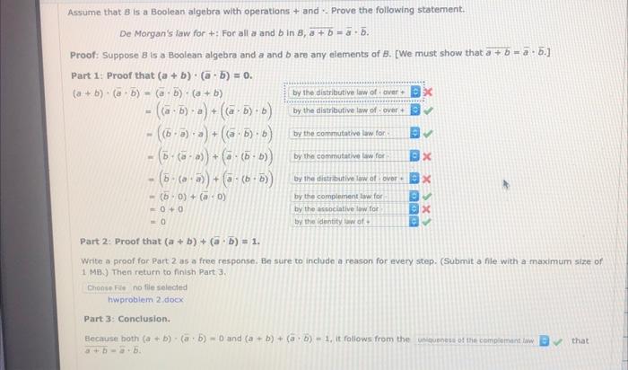 Solved Assume That Is A Boolean Algebra With Operations + | Chegg.com