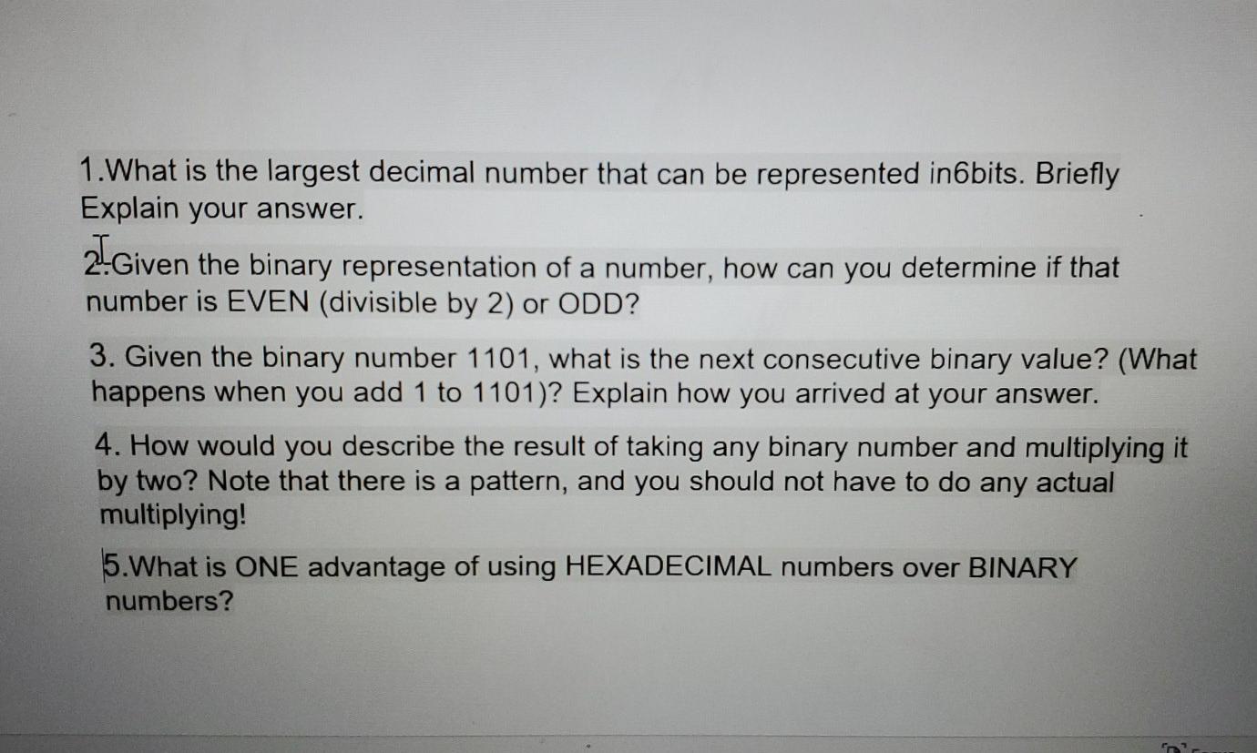Solved 1.What is the largest decimal number that can be | Chegg.com