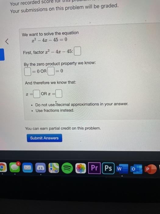 Solved Your recorded score Your submissions on this problem | Chegg.com