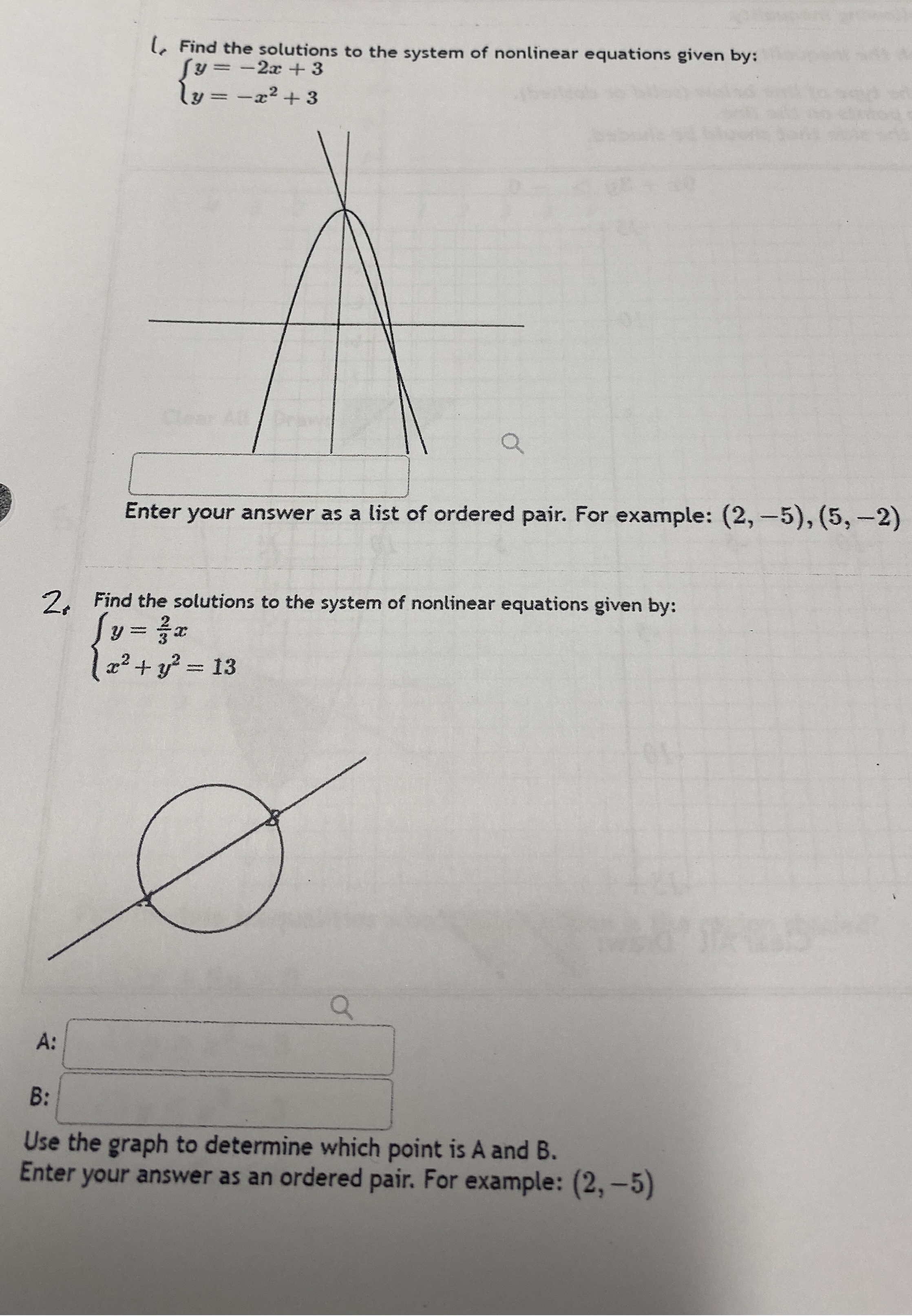 Solved C. ﻿Find the solutions to the system of nonlinear | Chegg.com
