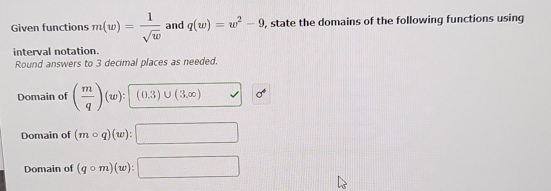 Solved Given functions m(w)=w1 and q(w)=w2−9, state the | Chegg.com