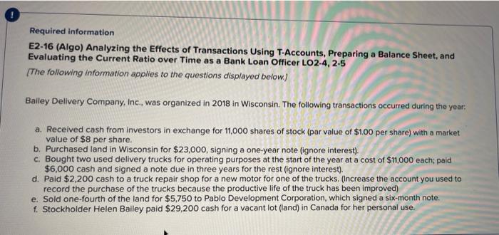 Solved Required information E2-16 (Algo) Analyzing the | Chegg.com
