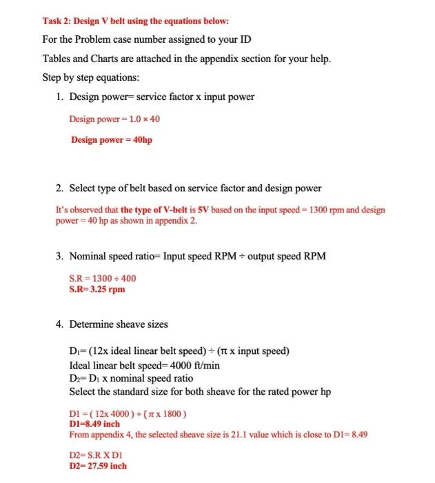 Solved Task 1: Design V belt using MDESIGN software: For the | Chegg.com