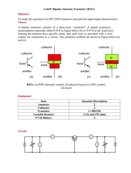 Solved Lab9 Bipolar Junction Transistor (BJTS) Objective