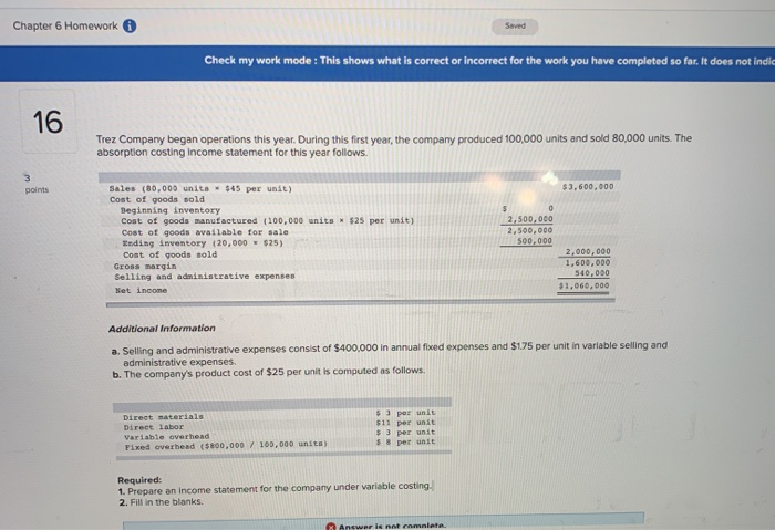 Solved Chapter 6 Homework Saved Check my work mode: This | Chegg.com