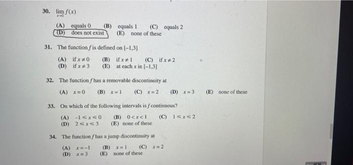 Solved Set 2: Multiple-Choice Questions on Limits and | Chegg.com