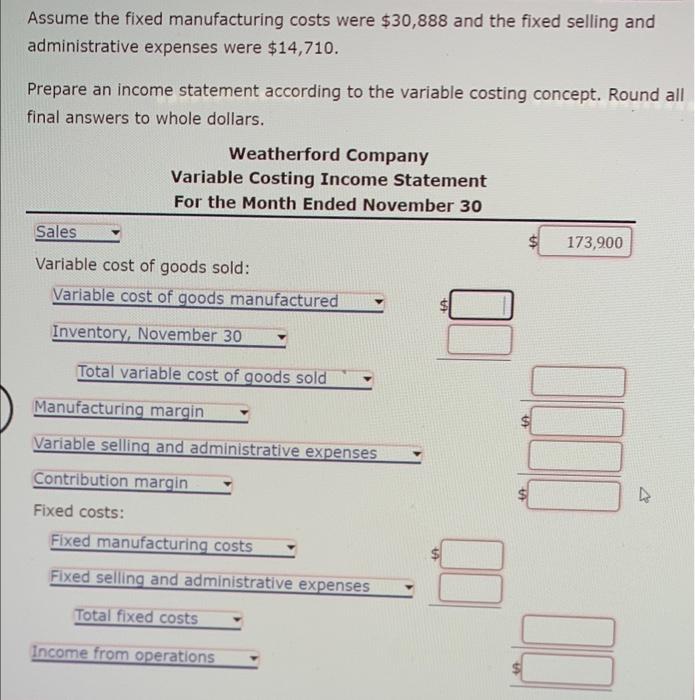 Solved Variable Costing Income StatementAssume The Fixed | Chegg.com