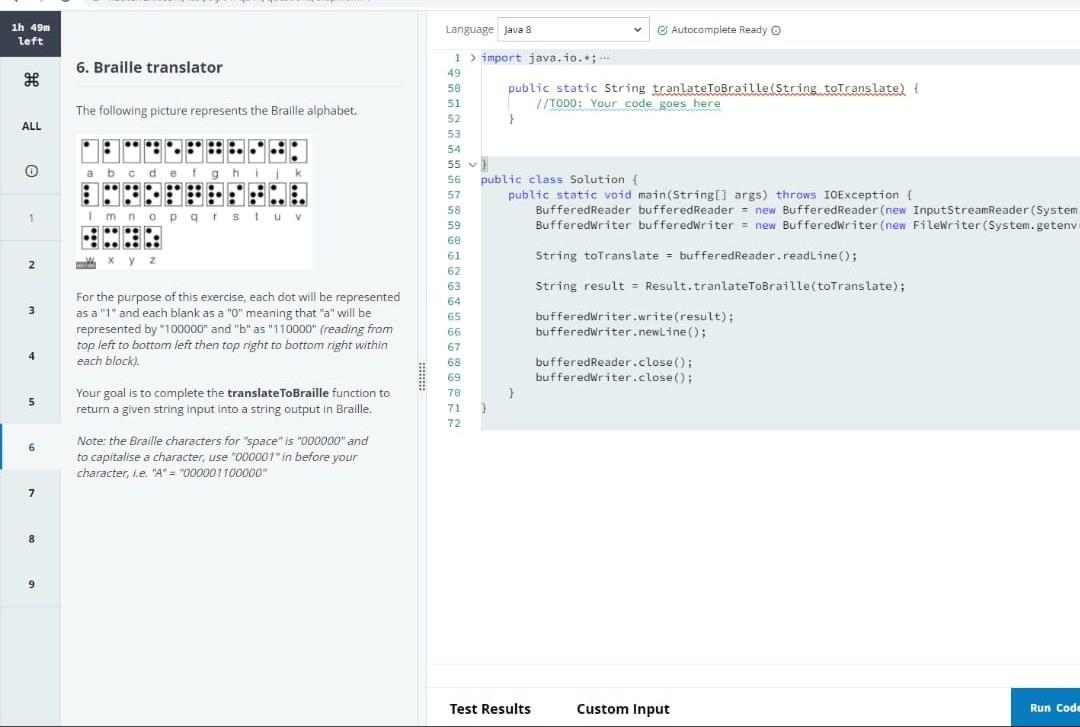 Solved 1h 49m left Language Java 8 Autocomplete Ready O 6. | Chegg.com
