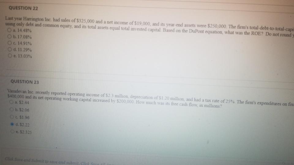 QUESTION 22 Last year Harrington Inc had sales of | Chegg.com