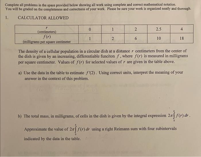Solved Complete all problems in the space provided below | Chegg.com