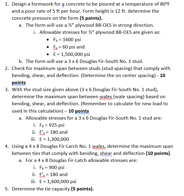Solved Design a formwork for a concrete to be ﻿poured at ﻿a | Chegg.com