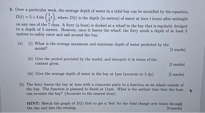Solved Over a particular week, the average depth of water in | Chegg.com