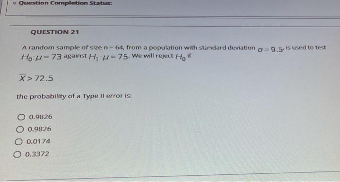 Solved Question Completion Status: QUESTION 21 A random | Chegg.com