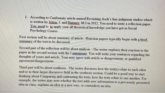Solved 1- According to Conformity article named Revisiting | Chegg.com