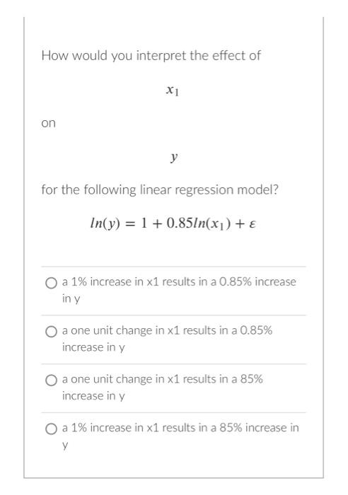 Solved What is the partial effect of x1 y for the following | Chegg.com