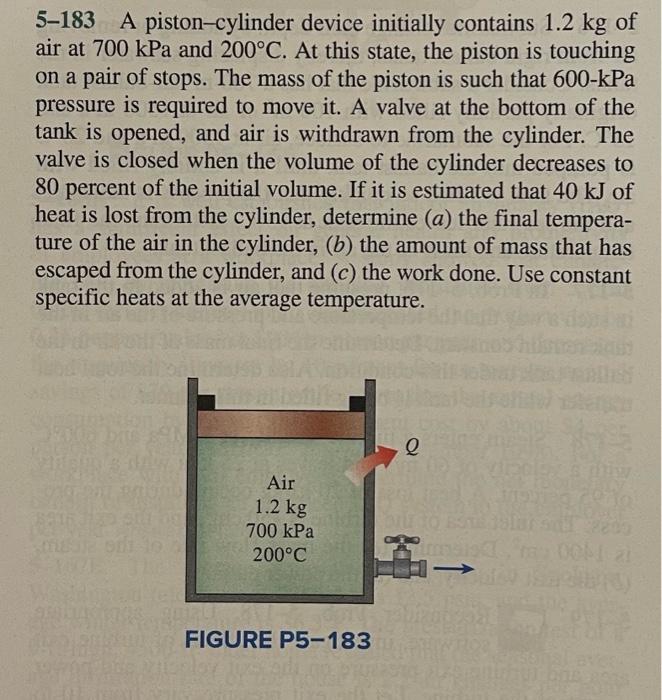 Solved 5183 A pistoncylinder device initially contains 1.2