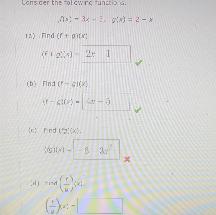 Solved Consider the following functions. f(x) = 3x - 3, g(x) | Chegg.com