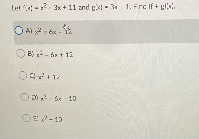 Solved Let F X X2 3x 11 And G X 3x 1 Find F O