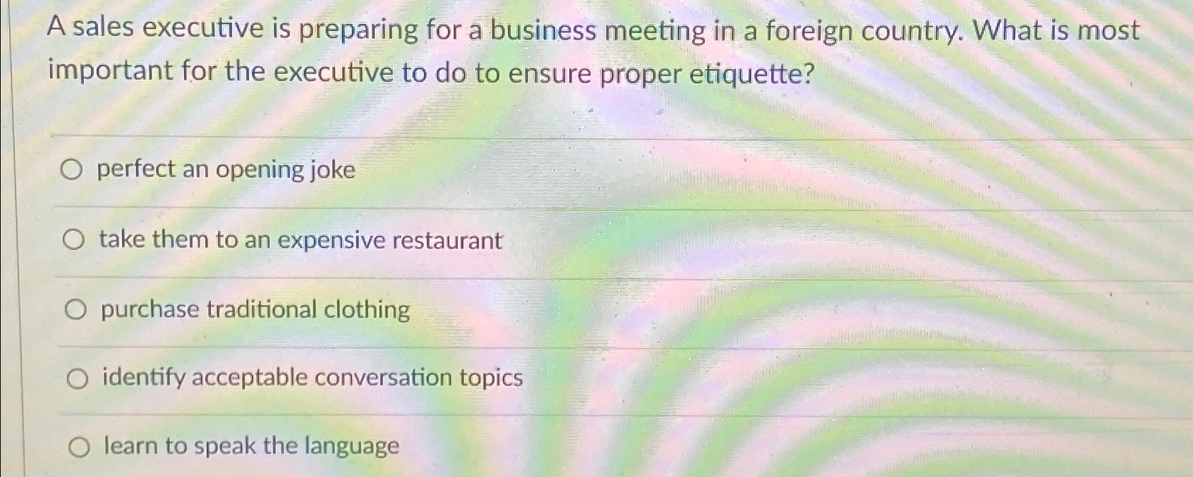 Solved A sales executive is preparing for a business meeting | Chegg.com