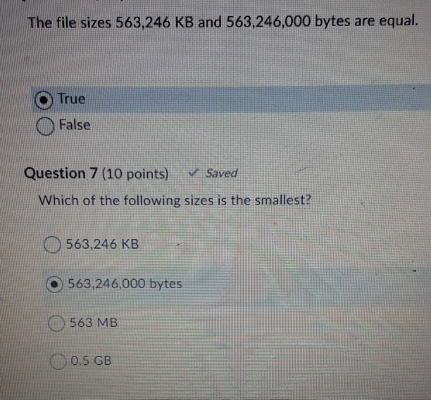 Solved The file sizes 563,246 KB and 563,246,000 bytes are | Chegg.com