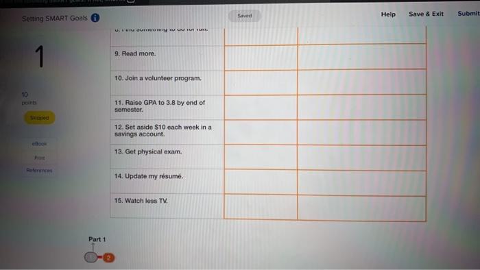 Setting SMART Goals Part 1 Are the following SMART | Chegg.com