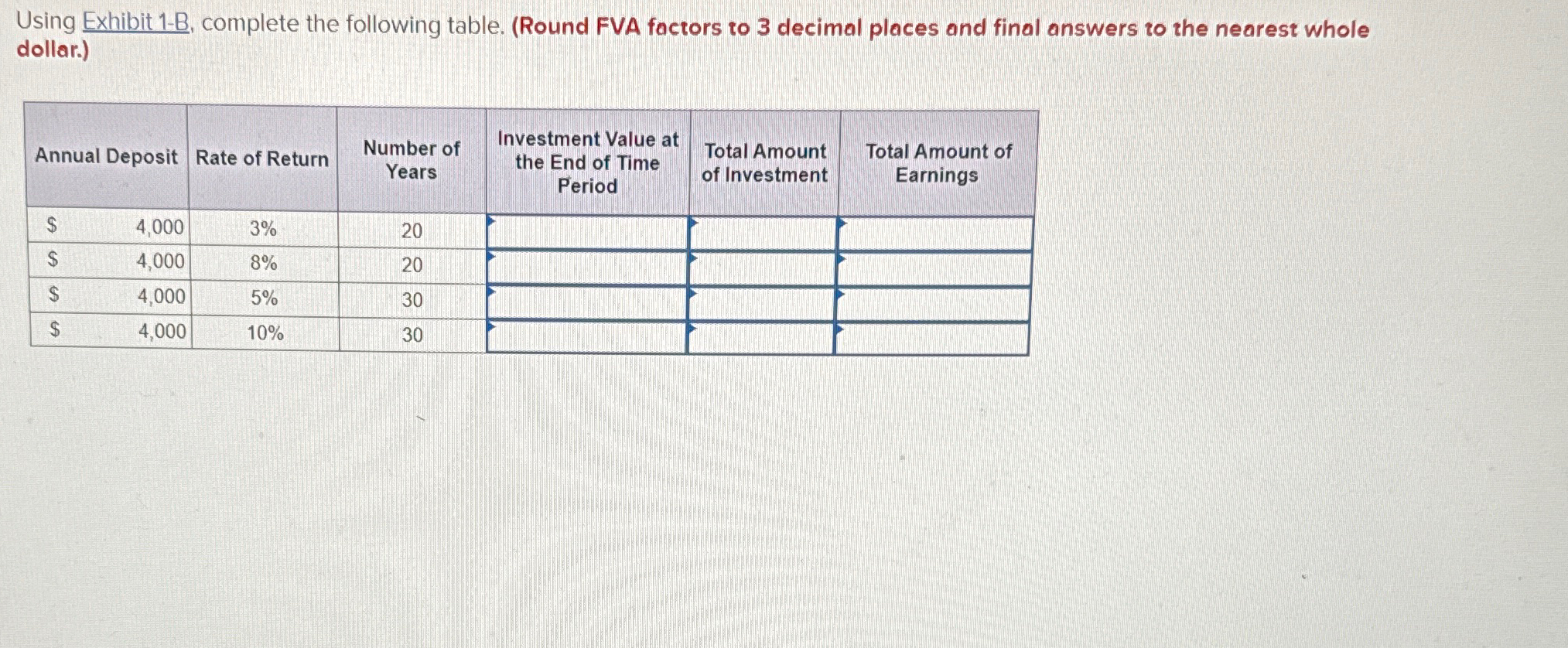 Using Exhibit 1-B, ﻿complete The Following Table. | Chegg.com