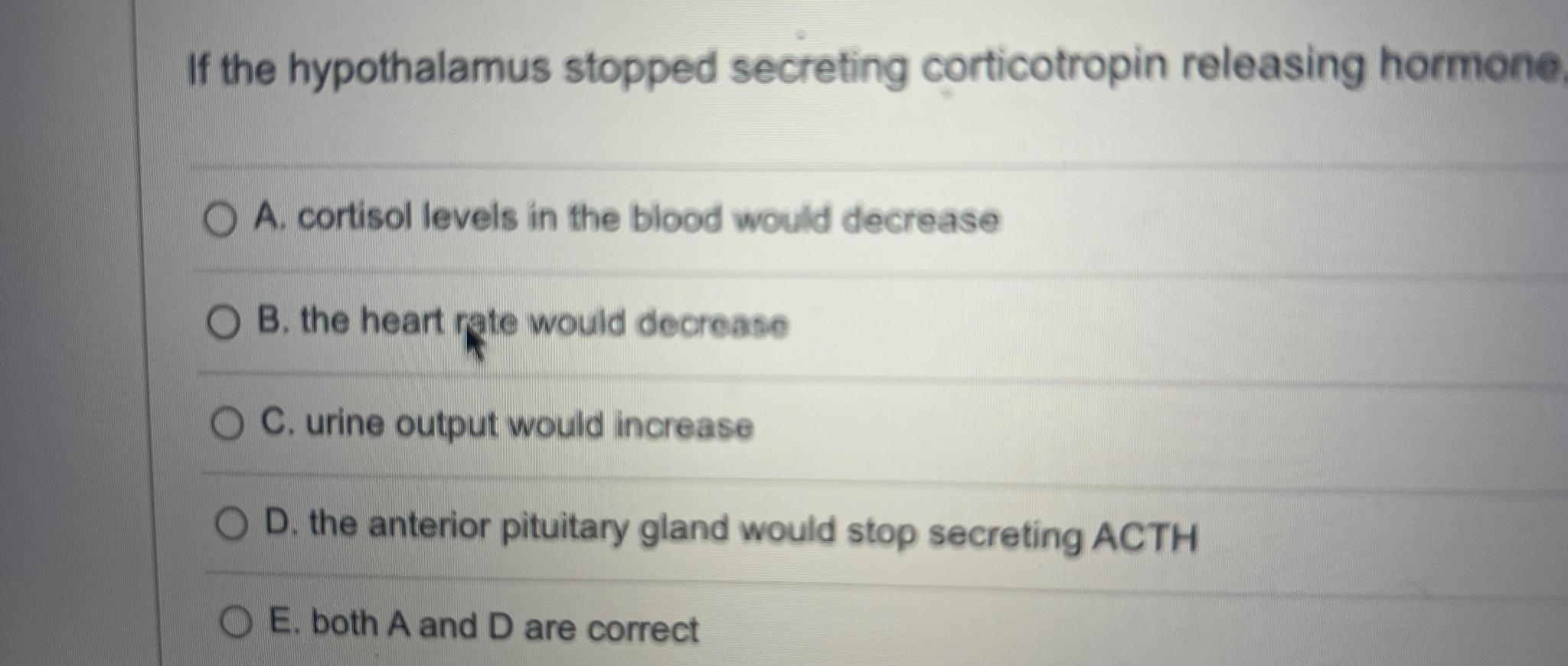 Solved If the hypothalamus stopped secreting corticotropin | Chegg.com