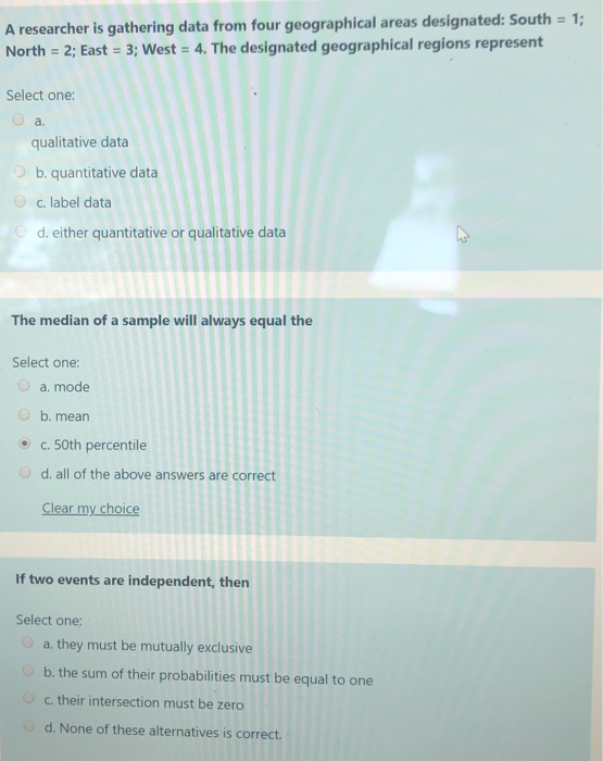 Solved A Researcher Is Gathering Data From Four Geographi Chegg Com