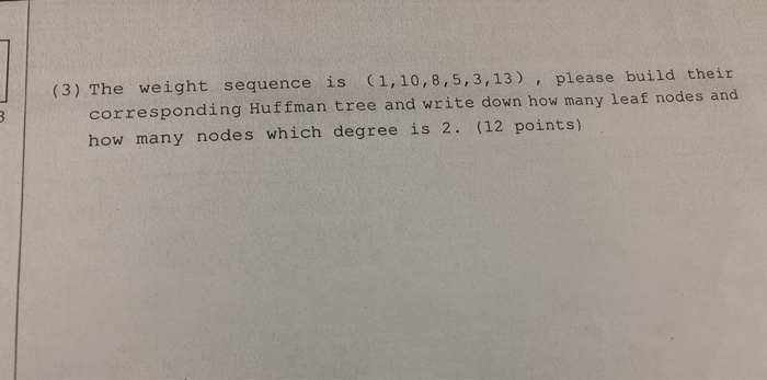 Solved 3 The Weight Sequence Is 1 1085313 Plea