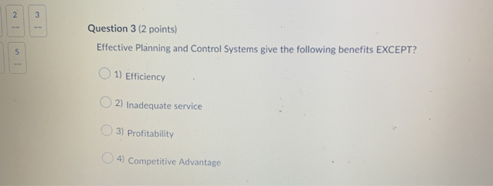 Solved Question 3 (2 points) Effective Planning and Control | Chegg.com