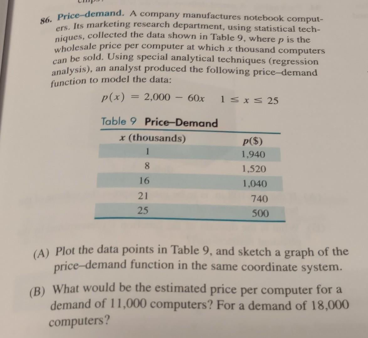 Solved 86. Price-demand. A company manufactures notebook | Chegg.com