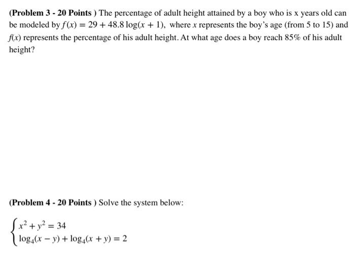 Solved (Problem 3 - 20 Points ) The percentage of adult | Chegg.com