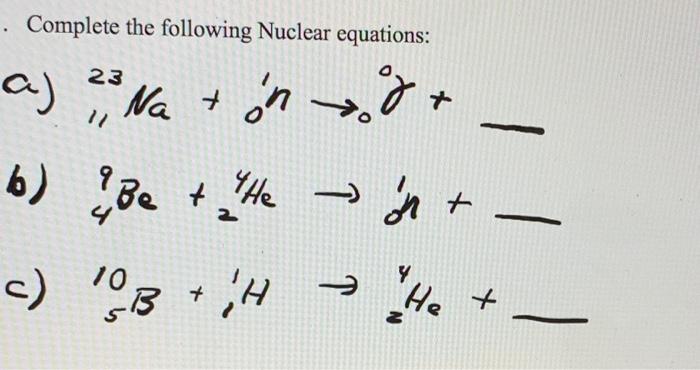 Solved · Complete The Following Nuclear Equations 23 On 8 0507