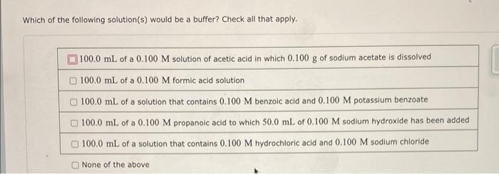Solved A buffer solution is prepared by dissolving 1.000 g | Chegg.com