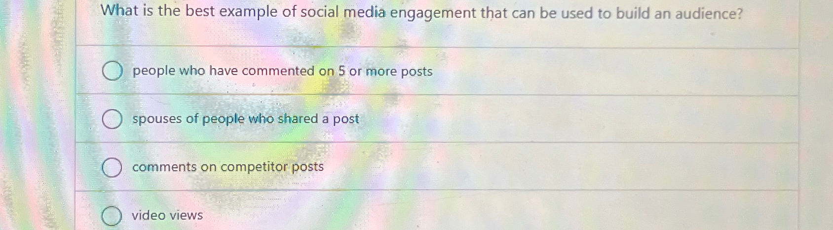 Solved What is the best example of social media engagement | Chegg.com