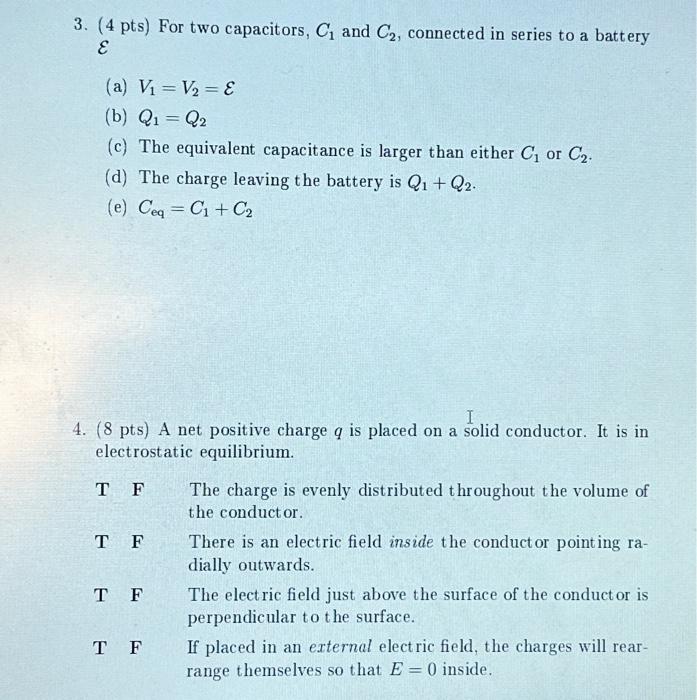 Solved 3. (4 pts) For two capacitors, C1 and C2, connected