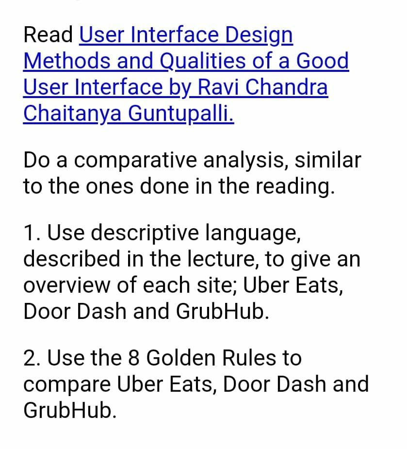 Solved Read User Interface Design Methods and Qualities of a | Chegg.com
