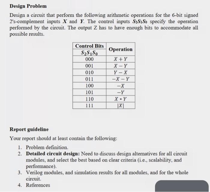 Solved Design Problem Design a circuit that perform the | Chegg.com