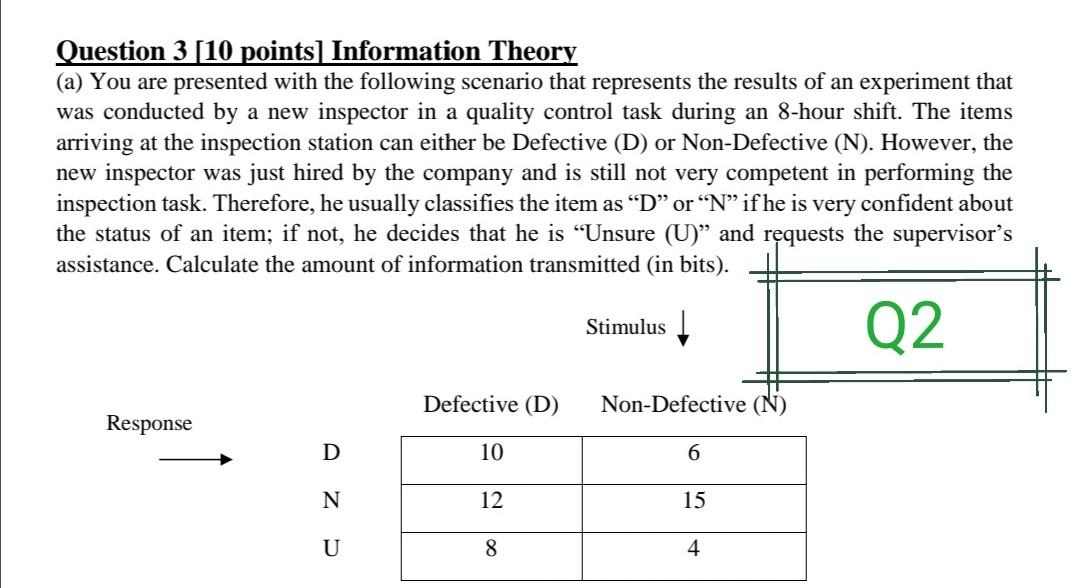 Question 2 [10 Points] Signal Detection Theory