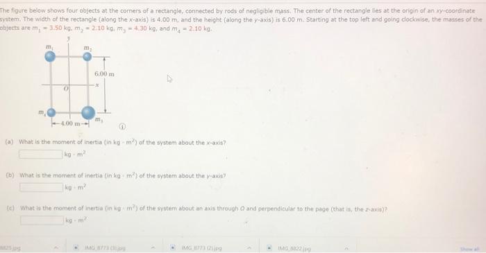 Solved The figure below shows four objects at the comers of | Chegg.com