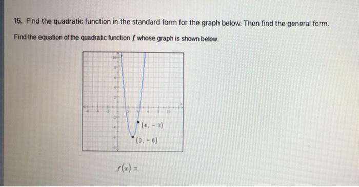 how to find standard form from a graph quadratic