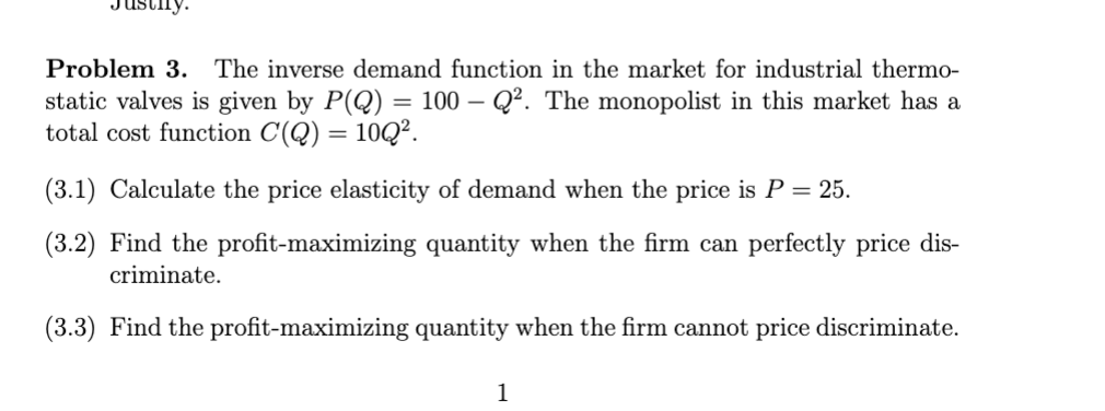 Solved Problem 3. ﻿The inverse demand function in the market | Chegg.com