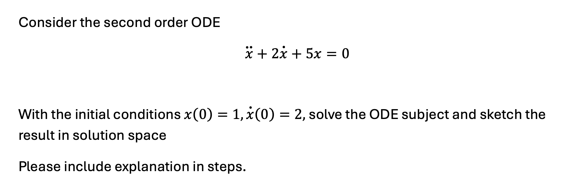 Solved Consider the second order ODEx¨+2x˙+5x=0With the | Chegg.com